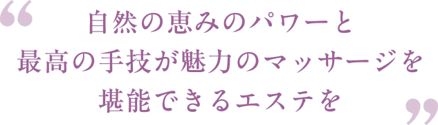 自然の恵みのパワーと最高の手技が魅力のマッサージを堪能できるエステを
